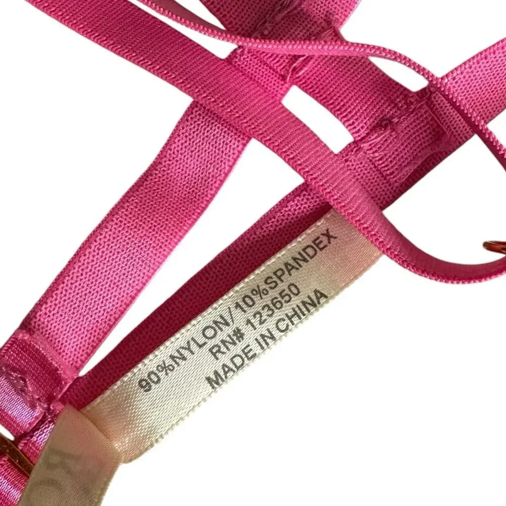 Roma Confidential Black Pink Strappy‎ Garter Bra Underwire Support Set Small NEW